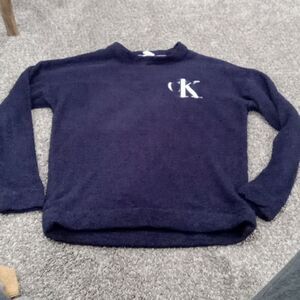 Calvin Klein One 2 piece chenille like sweatsuit with logo in navy blue size L